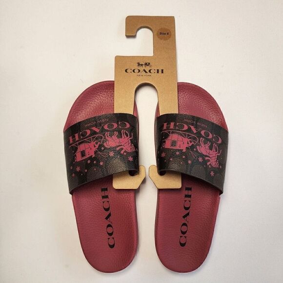 NWT Coach CN703 Uli Sport Slide Signature Canvas Horse Carriage Women’s Size 6 - Picture 1 of 2
